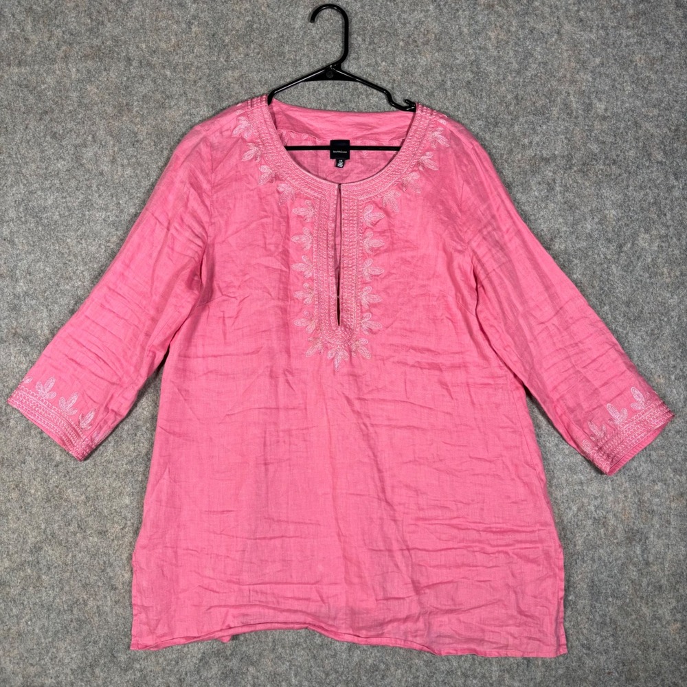 Blue Saks Fifth Avenue Tunic Womens Large Pink‎ Linen Embroidered boho coastal